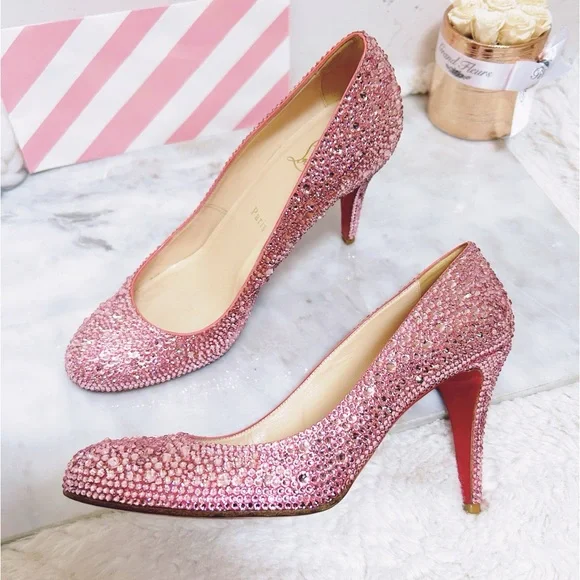 Authentic Christian Louboutin Fifi 100mm Pink Crystal Pumps / Heels - Picture 7 of 13